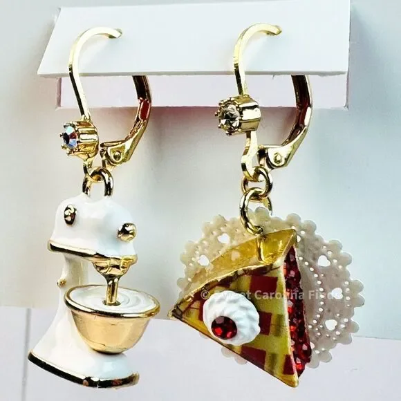 Betsey Johnson • Babycakes Pie & Mixer Earrings • Mismatch Drop • Cherry Pie - Picture 11 of 12